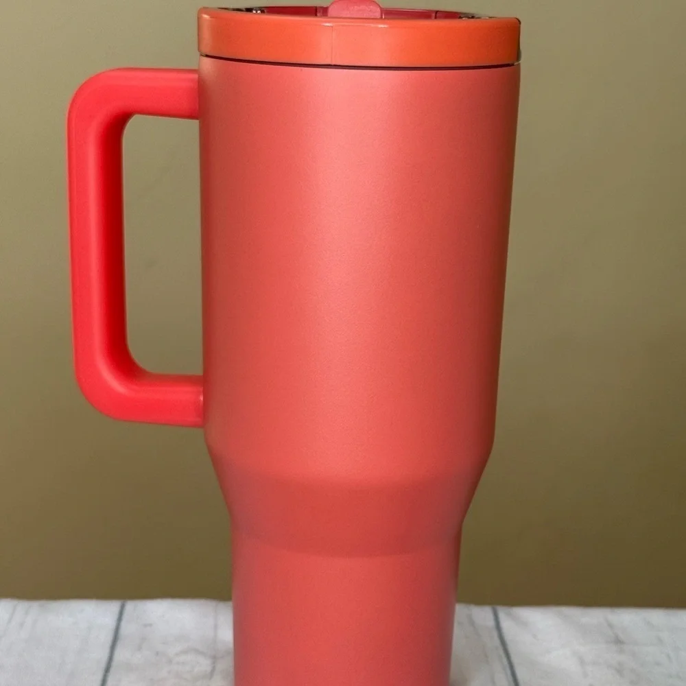 Abikoff Coral Reusable Tumbler with Handle and Straw
